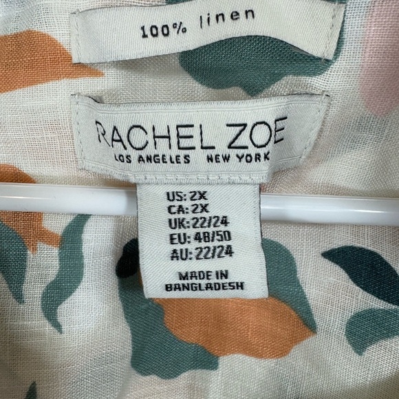 Rachel Zoe Size 2X 100% Linen Floral Tunic Top Button Down Blouse Beach - Picture 5 of 8